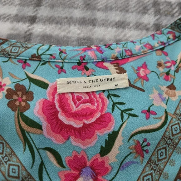 Spell Teal Babushka Blouse SZ XXL + Jasmine Fan NWT 🩵🩷 RESERVED❣️ - Picture 4 of 14